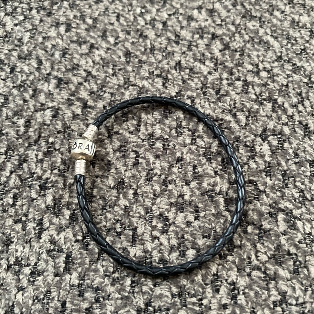 Women’s black leather Pandora bracelet